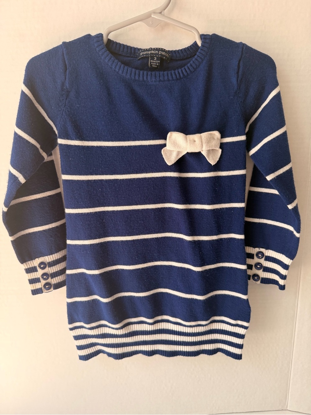 pumpkin patch Navy and Cream Striped Knit Sweater with Bow